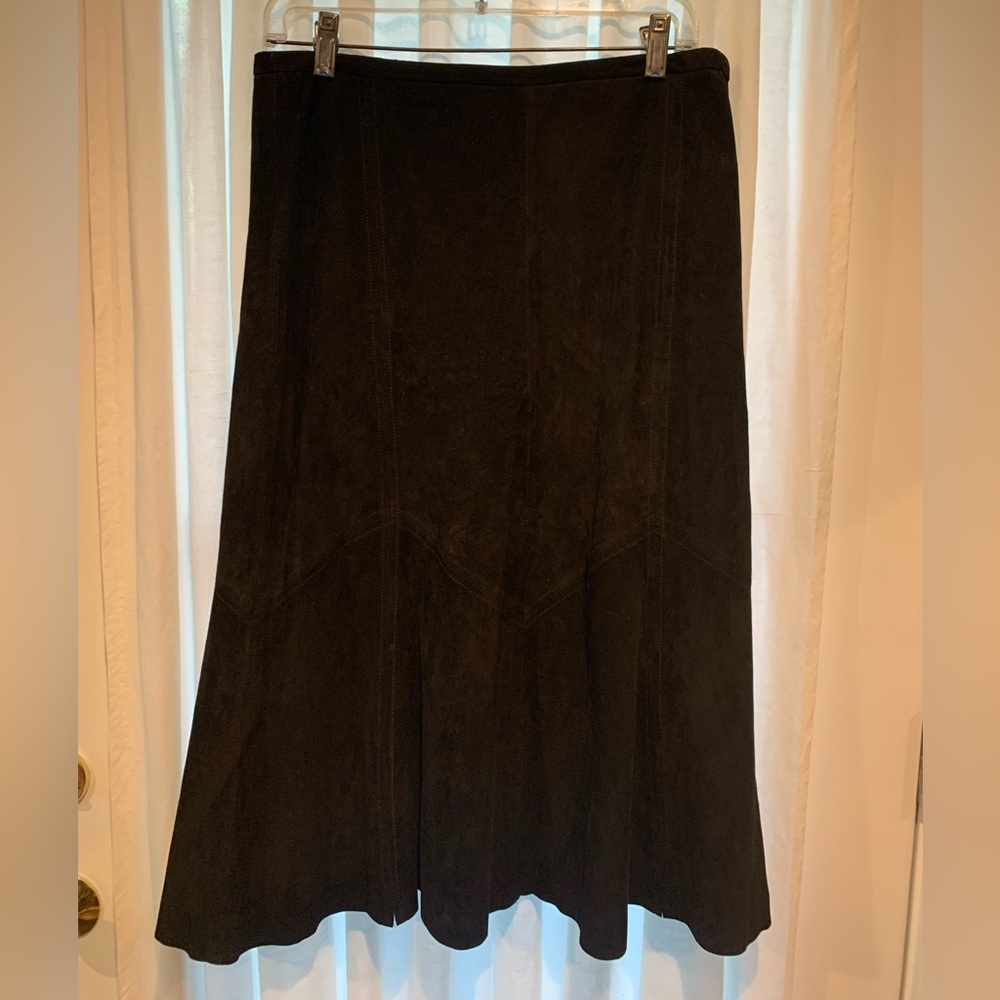 Jet black leather flared skirt A-line very feminine lined